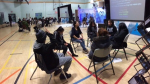 Youth in St. Theresa Point gather in a Live Different sharing circle on Monday, Feb. 27, 2017. (Photo: Michelle Gerwing)
