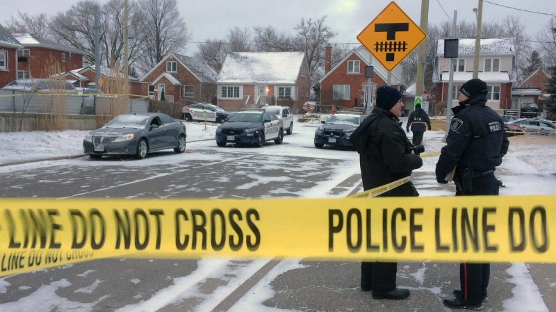Police investigate after a man was shot during a traffic stop at Ottawa Street South and Lilac Street in Kitchener on Thursday, March 2, 2017. (Jeff Pagett / CTV Kitchener)