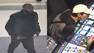 Two suspects wanted for a jewelry theft at Upper Canada Mall in Newmarket, Ont. can be seen in this photo released by York Regional Police. 