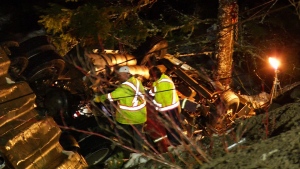 A truck driver has been rescued from his vehicle two days after crashing down a steep embankment in B.C.'s Manning Park. (CTV)