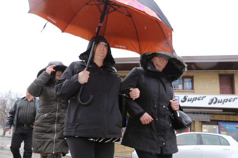 Ontario teacher Jaclyn McLaren (left) arrives at the Quinte Courthouse in Belleville, Ont., on Tuesday, March 7, 2017. (THE CANADIAN PRESS/Lars Hagberg)