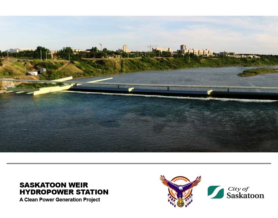 Hydropower station, pedestrian bridge at the weir