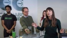 Jodie Emery, who owns the Cannabis Culture brand with her activist husband Marc Emery, left, talks to reporters at the opening of one of their stores Thursday, December 15, 2016, in Montreal. Several other pot dispensaries are set to open in Montreal this week that will be selling marijuana to recreational users, despite federal rules that forbid such shops. (THE CANADIAN PRESS/Paul Chiasson)