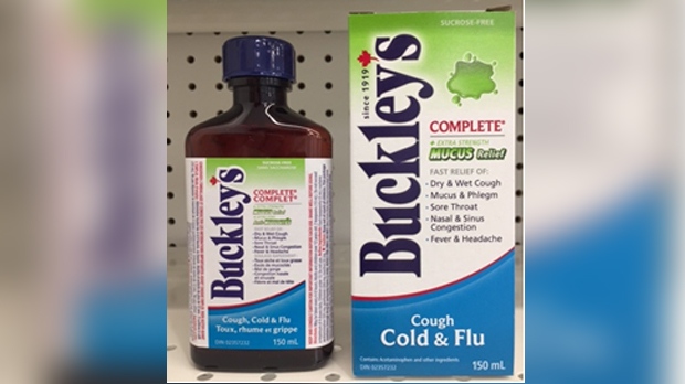 Other products include Buckley's Original Mixture with the natural product number 02239538 in 100 ml and 200 ml containers, and Buckley's Original Mixture Night Time with the DIN 02230939 in 100 ml containers. (Source: Health Canada)