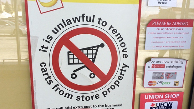 No Frills in Barrie, Ont. is dealing with the continued theft of shopping carts. (Rob Cooper/ CTV Barrie)