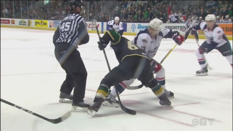 The London Knights were knocked off their 17-game playoff winning streak when the Windsor Spitfires beat them in game one of the series.