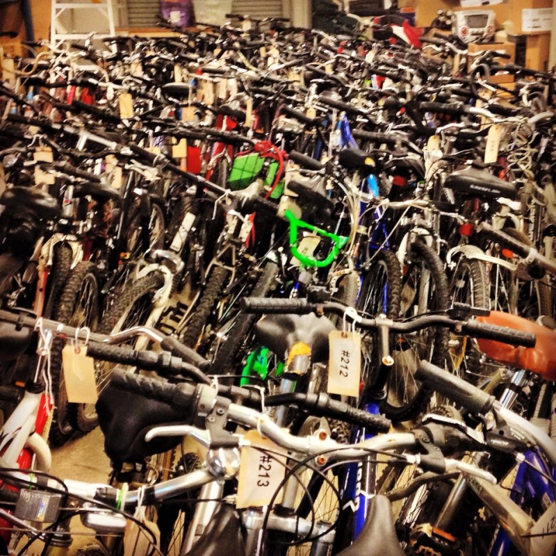 Several bikes for sale at the Windsor police auction in Windsor, Ont., on May 7, 2015. (Chris Campbell / CTV Windsor)