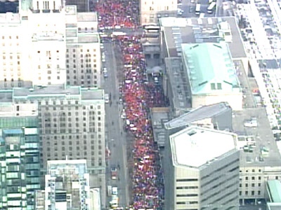 A chopper view of the Tamil protest that snaked through downtown Toronto on March 16, 2009.