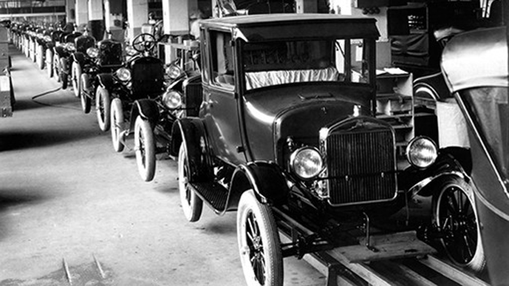 1926 Model T cars rolling off the assembly line