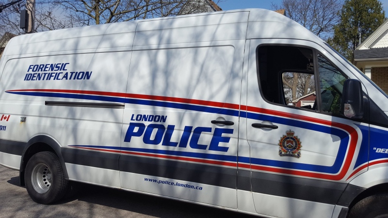 London Police Forensics van at 820 Princess Street after a small man-made explosive device was found in an empty home on April 11, 2017. (London Police)