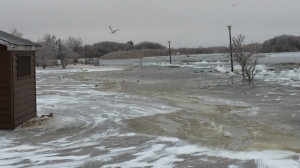 An ice jam caused flooding on the Saskatchewan River in The Pas in the R.M. of Kelsey. (Source: Jim Scott)