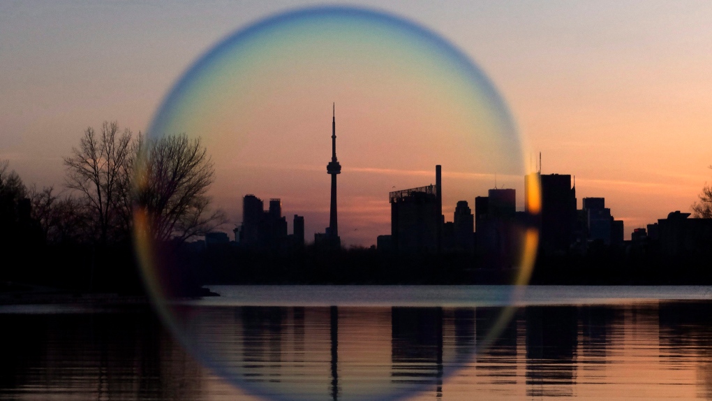 Toronto skyline seen through a bubble