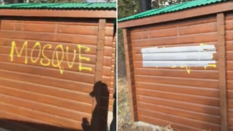 Tyler Johnstone posted video on Facebook showing the graffiti before, and after he covered it up.