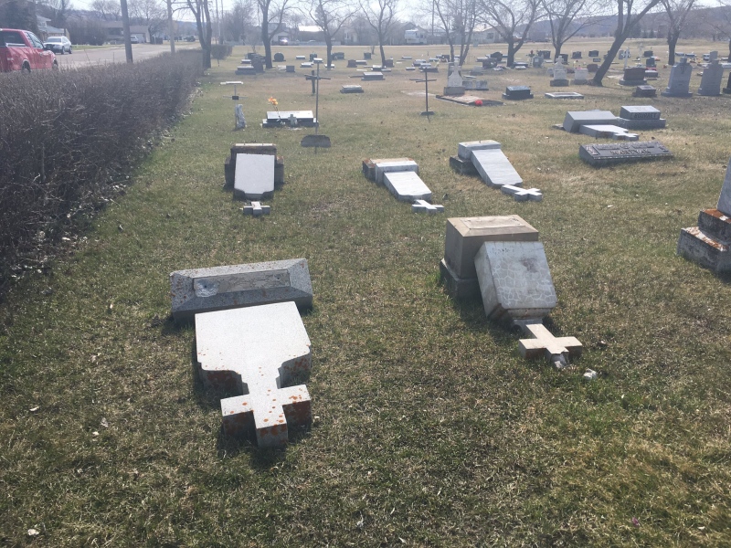More than a dozen graves were vandalized in Lebret, Sask. over the Easter weekend. (CREESON AGECOUTAY/CTV REGINA)