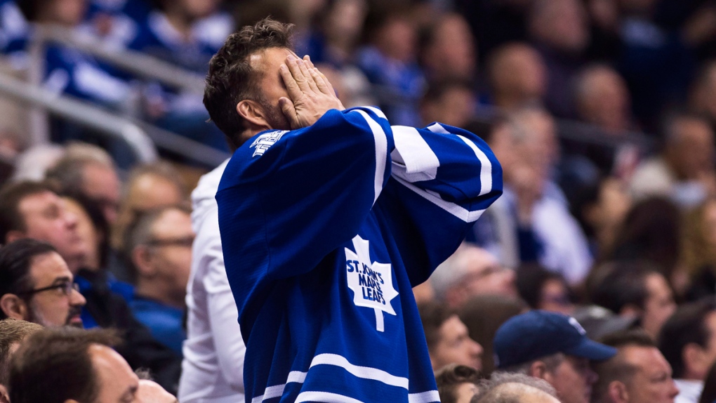 A Toronto Maple Leafs fan reacts