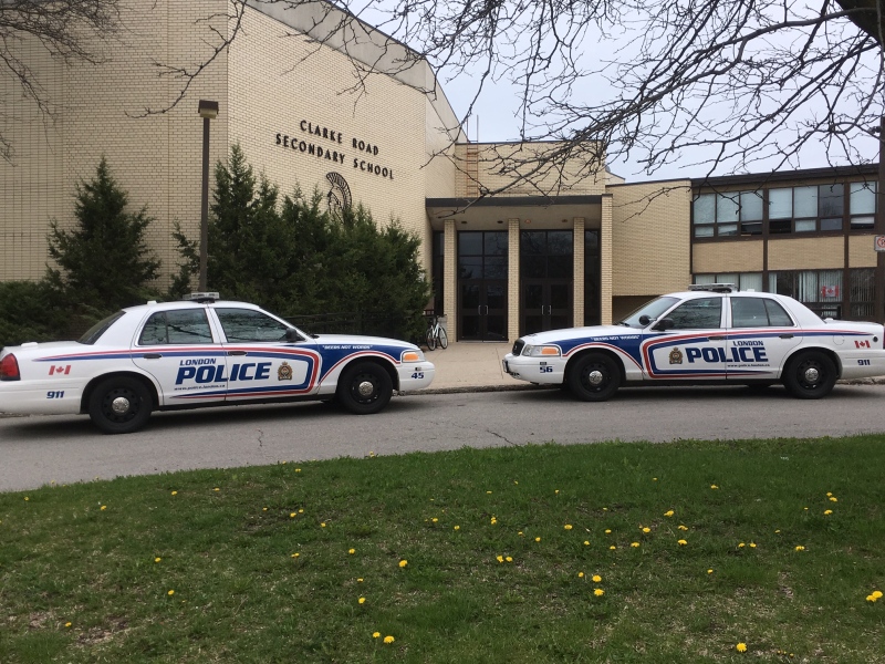 London police investigate a weapons incident at Clarke Road SS on April 25, 2017. (Jim Knight/CTV)