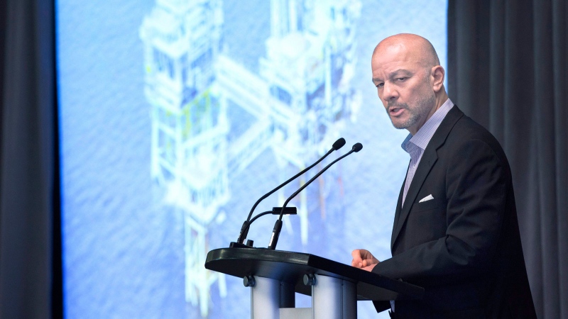 Friedrich Krispin, Sable Offshore Energy Project decommissioning manager from ExxonMobil Canada, addresses a business conference in Halifax on Wednesday, April 26, 2017. (THE CANADIAN PRESS/Andrew Vaughan)