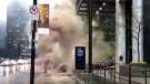 Heavy smoke was seen wafting through a sewer grate in the financial district on Monday afternoon, police say.
 (Mike Amsterdam/Twitter)
