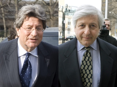 Livent co-founders Garth Drabinsky and Myron Gottleib arrive separately at the Superior Courthouse in Toronto on Wednesday March 25, 2009. (Chris Young / THE CANADIAN PRESS)
