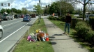 A roadside memorial pays tribute to Travis Selje, who died after a recent car crash. 