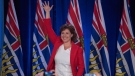 B.C. Liberal leader Christy Clark waves to the crowd following the B.C. Liberal election in Vancouver, B.C., Wednesday, May 10, 2017. THE CANADIAN PRESS/Jonathan Hayward