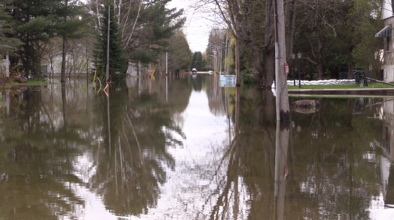 Flood waters fill a neighbourhood in Minden, Ont. on Friday, May 12, 2017. (Roger Klein/ CTV Barrie)