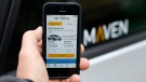 A smartphone displaying the Maven app, a General Motors car-sharing service, is shown, in Ann Arbor, Mich. on April 27, 2016. (Paul Sancya/AP)