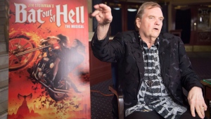 Meat Loaf gestures during an interview for "Bat Out of Hell - The Musical'" in Toronto on Monday, May 15, 2017. (Frank Gunn/The Canadian Press)