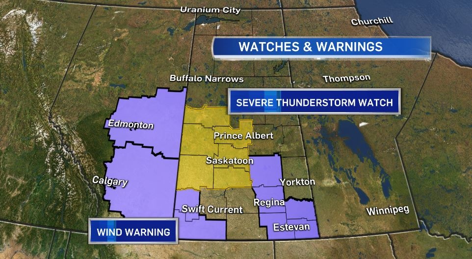 Wind warning and severe thunderstorm watch