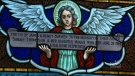 A stained glass window is seen in Saint Jude's Anglican Church in Brantford, Ont. (CTV Kitchener)