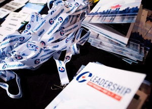 Lanyards and booklets are shown during the opening night of the federal conservative leadership convention in Toronto on Friday, May 26, 2017. (Nathan Denette / THE CANADIAN PRESS)