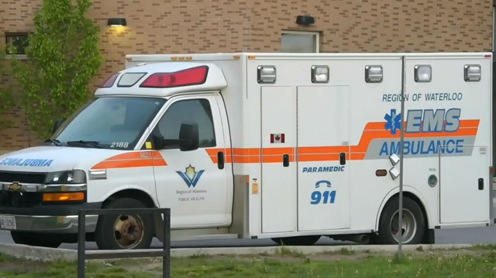 An ambulance in a parking lot