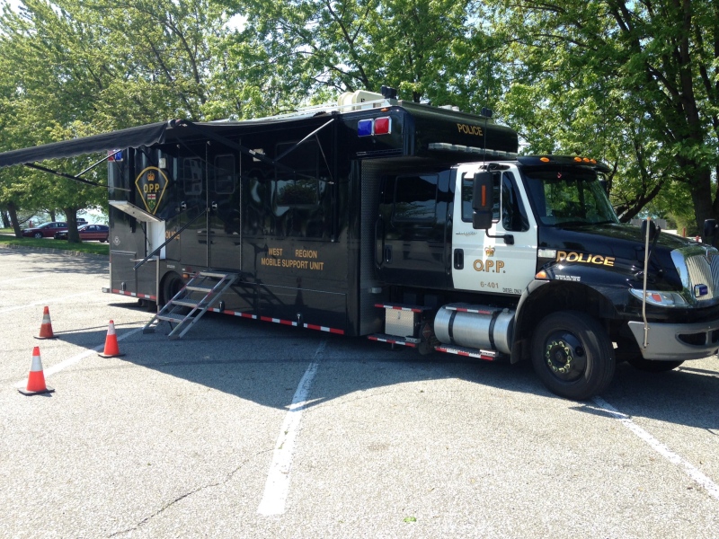 Essex County OPP have set up mobile command unit at the Leamington Marina in Leamington, Ont., on Monday, May 29, 2017. (Chris Campbell / CTV Windsor)