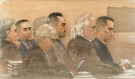 Three Toronto cops Joshua Cabero, 28, Leslie Nyznik, 38, and Sameer Kara, 31, appeared in a Toronto courtroom for pre-trial motions on Monday. (John Mantha)