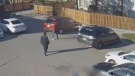 A daylight shooting at a housing complex near Martin Grove Road and Finch Avenue West  is captured on surveillance footage from April 23, 2017. 