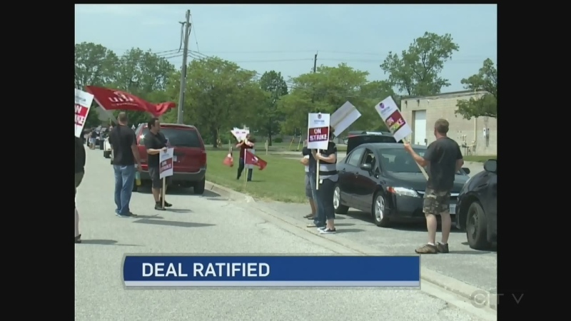 Members of Unifor Local 444 ratify new three-year contract with Lakeshore company and return to work on Wednesday. 