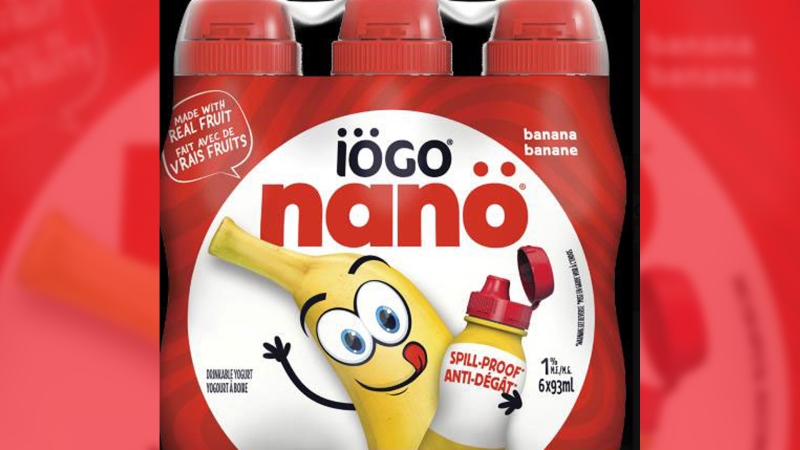 The iögo nanö Banana Drinkable Yogurt is seen here. 