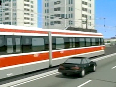 An artist's conception of the rapid transit vehicles that will be criss-crossing Toronto in the near future under the transit expansion announced on Wednesday, April 1, 2009.