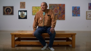 Artist Alex Janvier pictured at his gallery in Cold Lake First Nations 149B Alta, on Wednesday February 8, 2017. Alex Janvier is a pioneer of contemporary Canadian aboriginal art in Canada.THE CANADIAN PRESS/Jason Franson