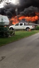 A fire at the Paul Bunyan Lakeside Resort near Bayfield destroyed two trailers on Saturday, June 17, 2017.
(Photo courtesy of Tilson Beattie)