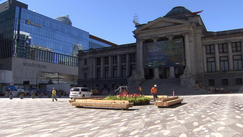 The plaza on the north side of the Vancouver Art Gallery is seen in this photo from Thursday, June 22, 2017. 