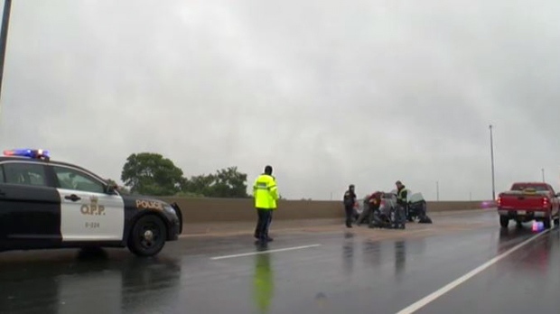 Rain blamed for crash on Highway 8 flyover - CTV News
