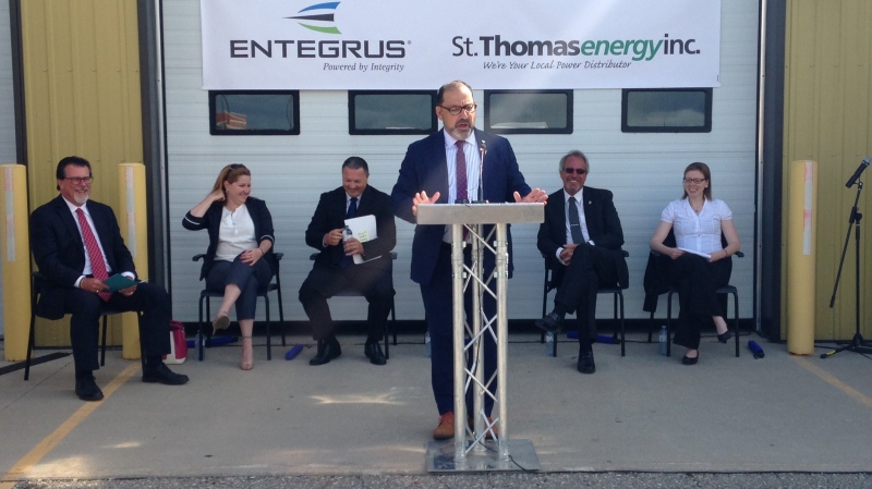 Energy Minister Glenn Thibeault discusses proposed merger between Entegrus and St.Thomas Energy in Chatham-Kent, Ont., on Monday, July 24, 2017. (Chris Campbell / CTV Windsor)