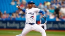 Toronto Blue Jays starting pitcher Marcus Stroman (6) throws against the Oakland Athletics during first inning American League MLB baseball action in Toronto on  July 27, 2017. (Mark Blinch/The Canadian Press) 