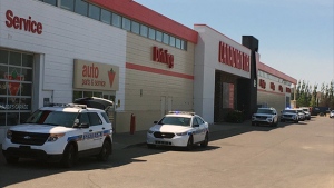 There was a heavy police presence at the Canadian Tire in east Regina on Thursday afternoon. (WAYNE MANTYKA/CTV REGINA)