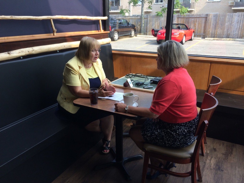 Andrea Horwath meets with nurse practitioner Lynne Withers in Sarnia on Thursday during her health care tour in southwestern Ontario. ( Marek Sutherland / CTV London )