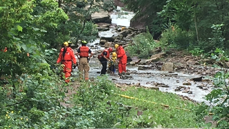 Rescue operation at Chedoke Falls in Hamilton Ont. on Aug. 7, 2017. (Marc Cormier)