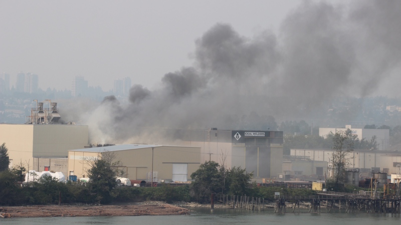 A warehouse on Annacis Island owned by Ideal Welders burns on Monday, Aug. 7, 2017. 