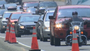 Traffic backed up on the Malahat stretch of the Trans-Canada Highway. (CTV News)