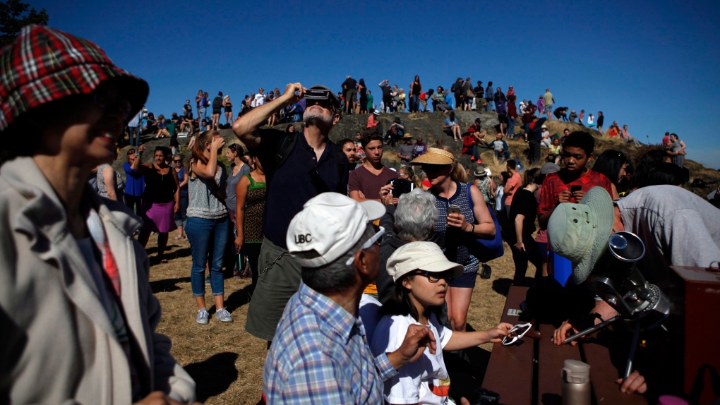 Eclipse viewing on Mount Tolmie in Victoria, B.C.